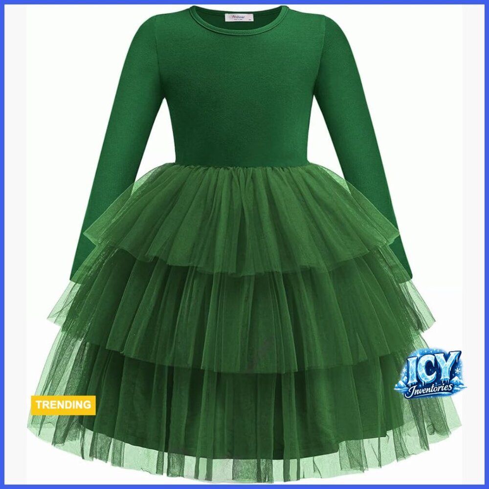 Toddler Tutu Dress Long Sleeve Tiered Tulle Formal Party Dress